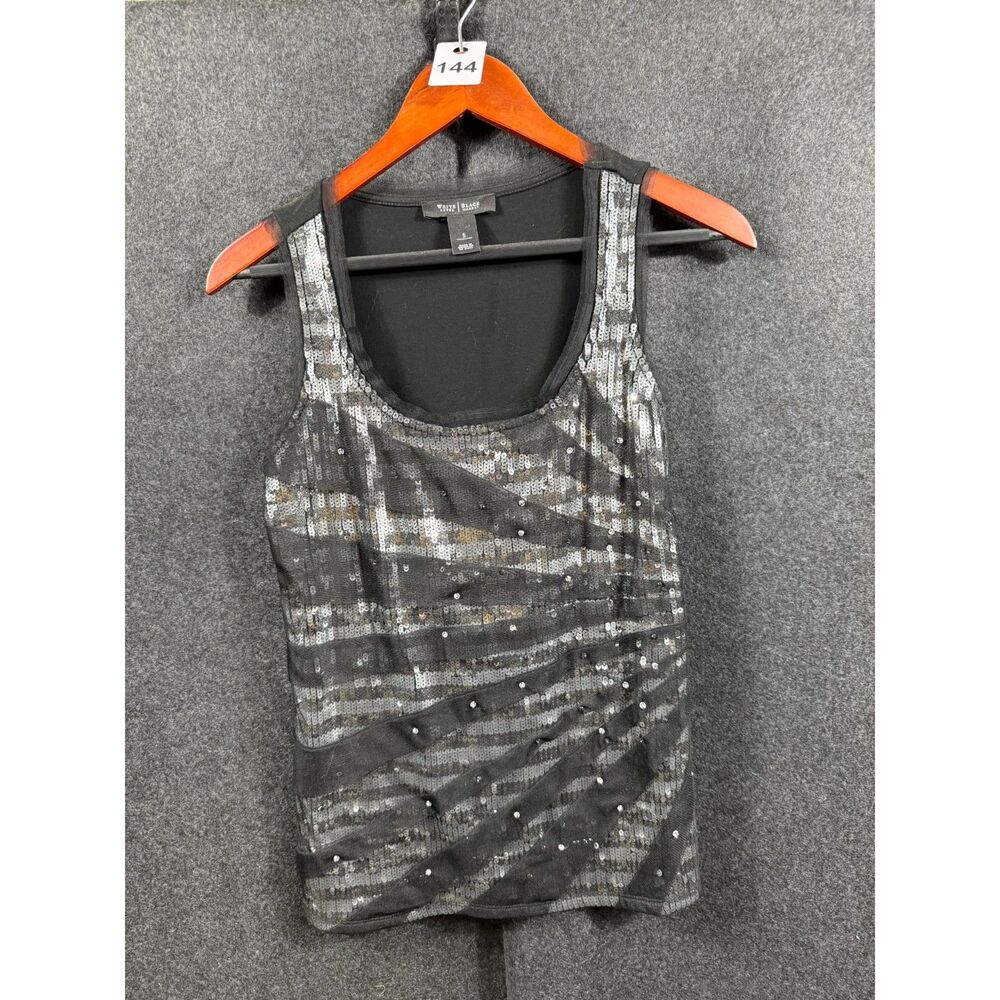 (S) - Women's White House Black Market Black Silver Sequin Tank Top